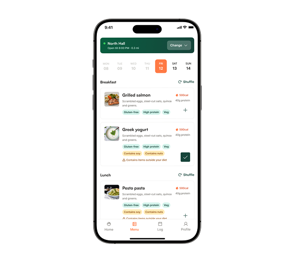 Dining hall menu screen