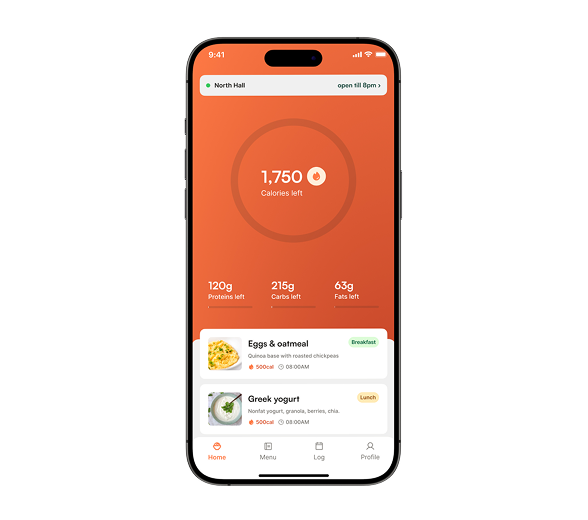 CampusBite calorie tracking screen